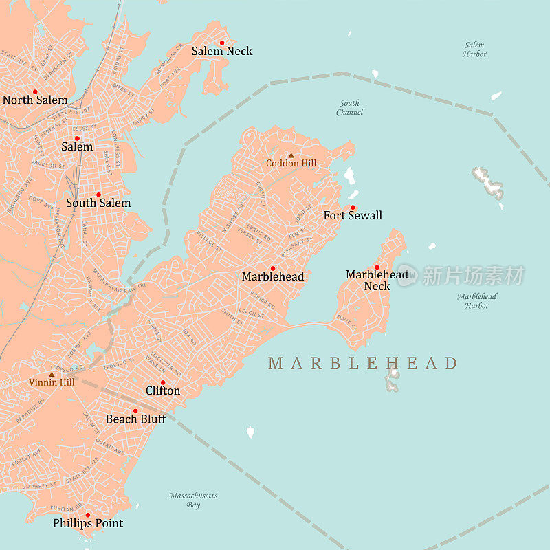 MA Essex Marblehead矢量路线图